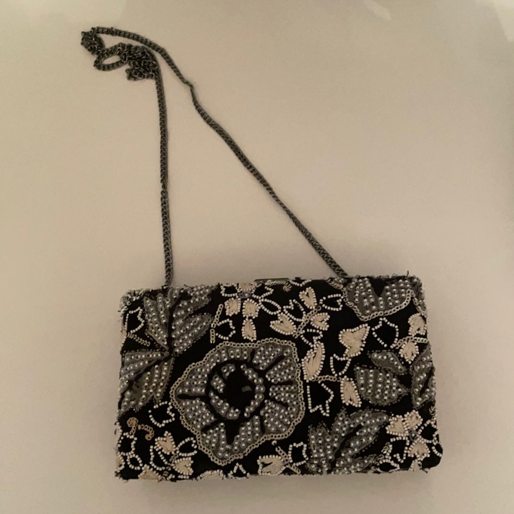 Gianni Bini embroidered beaded clutch on chain